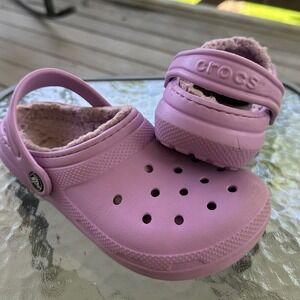 Crocs Classic Lined Clog Lavender Fuzzy Warm Slip On Shoes Junior Size 3‎